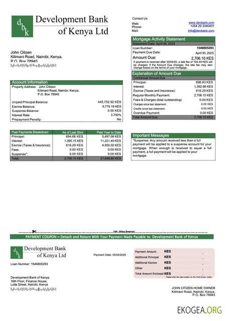 Modèle Word et PDF de relevé hypothécaire de la Kenya Development Bank of Kenya